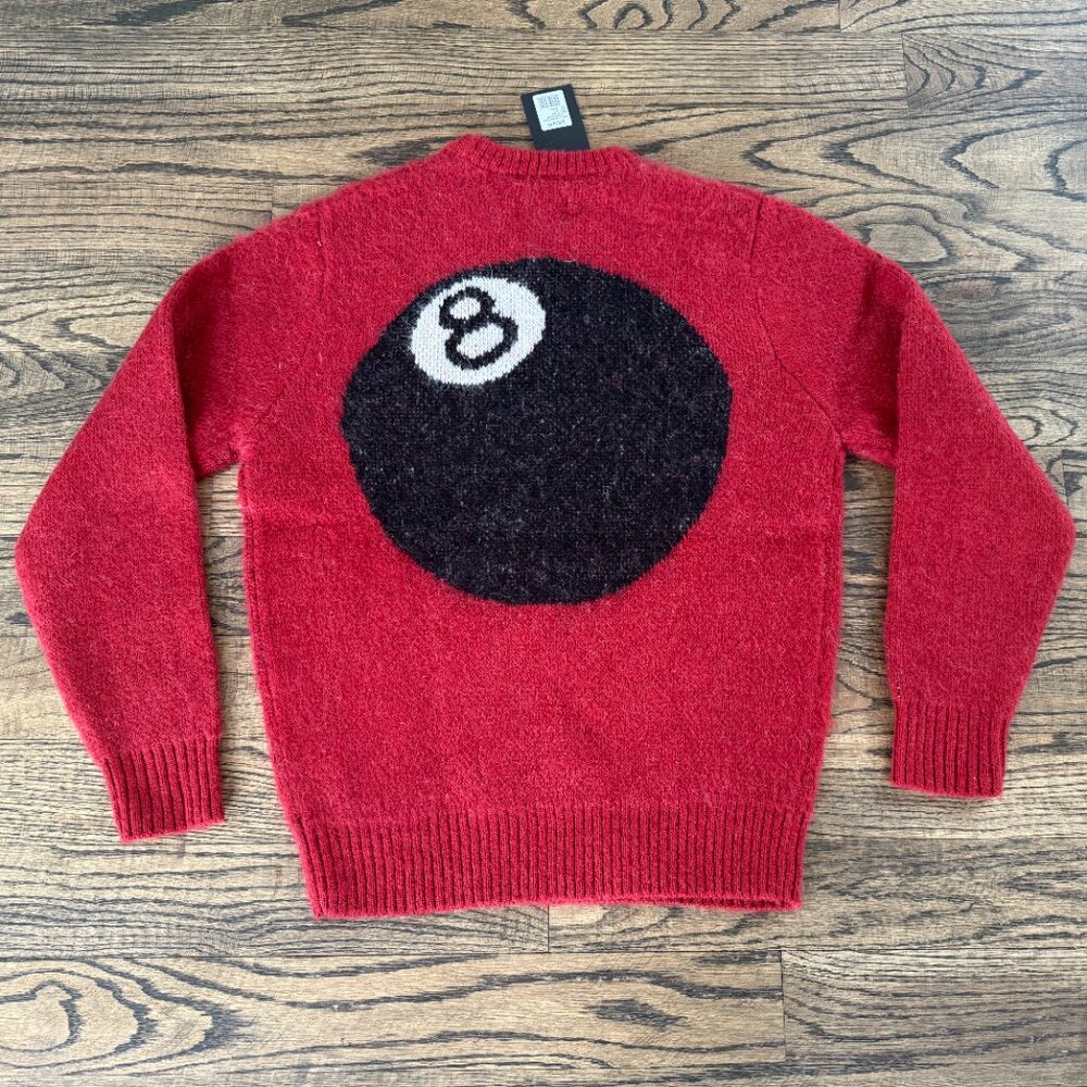 Stussy 8 BALL HEAVY BRUSHED MOHAIR SWEATER RED Size Small NWT
